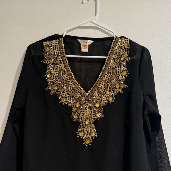 Lucky & Coco Black Sheer Gold Beaded Tunic Coverup – Size M - Picture 2 of 3
